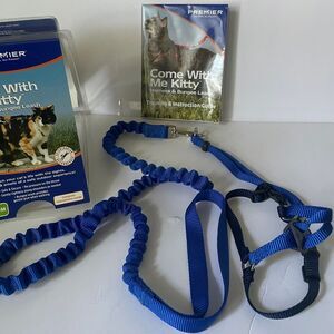 Premier Come With Me Kitty Cat Harness & Bungee Leash‎ Medium Blue Outdoor Walk